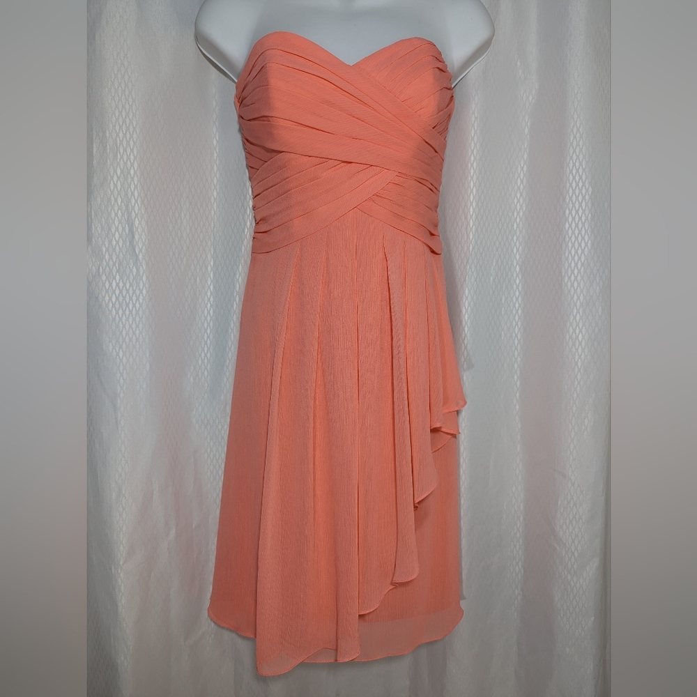 David's Bridal Strapless Formal/Bridesmaid Dress, Melon, Size 2